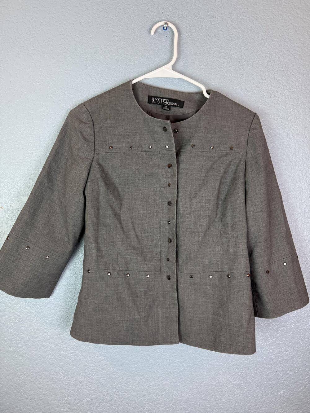 Kasper Essential Jacket Womens 2P 3/4 Sleeve Stud Button Career Blazer Petite